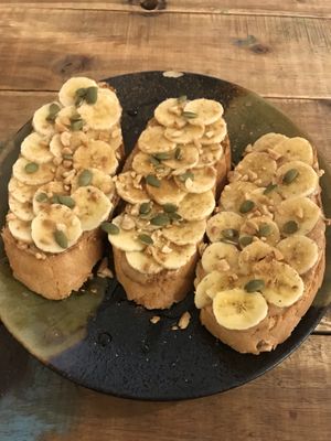 Peanut butter, banana and cinnamon syrup toast at Brew and Breakfast in Da Lat