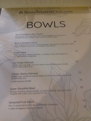 menu at Brew and Breakfast in Da Lat