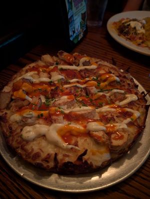 Vegan buffalo chickn pizza at Bourbon & Branch in Philadelphia