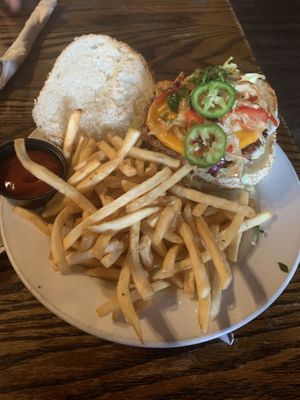 Vegan bahn mi sandwich with fries  at Bourbon & Branch in Philadelphia