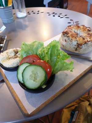 Hummus bagel at Beigelistai  in Vilnius