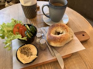 Bagel with hummus   at Beigelistai  in Vilnius