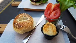 Hummus bagel at Beigelistai  in Vilnius