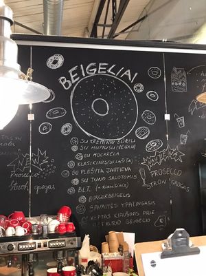 Menu chalkboard  at Beigelistai  in Vilnius