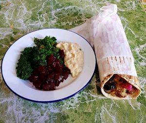 Falafel Wrap & Spinach, Beetroot & Baba Ganoush salad. at Hoxton Beach - Nags Head Market in North London