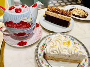 Lemon pie (foreground) & Snickers cake (background)  at Jo and Nana Cakes in Paris