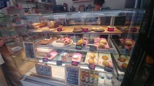 Selection of vegan pastries at Jo and Nana Cakes in Paris