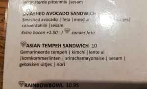 Menu at Kek in Delft