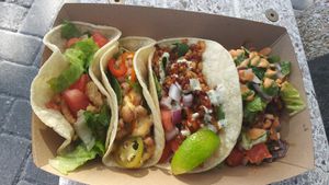 taco trio with chips at EatQual in Cocoa