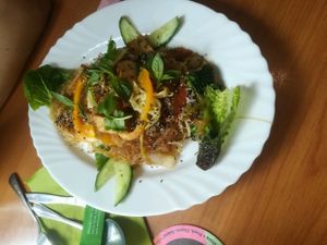 glass noodles with tofu and vegetables at White Lotus in Darmstadt