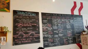 The board at B£ Surplus Canteen in South West London