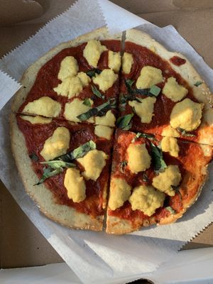 Cashew Cheese Margarita Pizza  at Shayna B's By The Sea in Westbrook