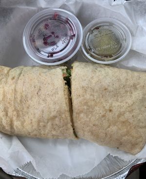 Hummus Wrap & Sides 😋  at Shayna B's By The Sea in Westbrook