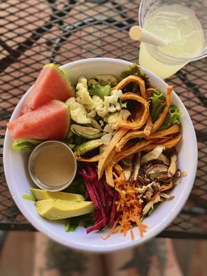 Nourish Bowl with homemade lemonade!  at Shayna B's By The Sea in Westbrook