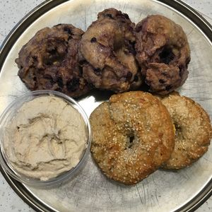 Bagels with cream cheese at Shayna B's By The Sea in Westbrook