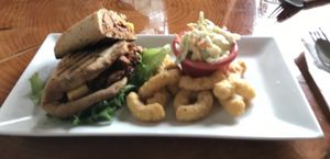 The BBQ jackfruit panini was beyond delicious  at Shayna B's By The Sea in Westbrook