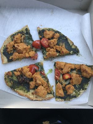 Spinach pesto pizza at Shayna B's By The Sea in Westbrook