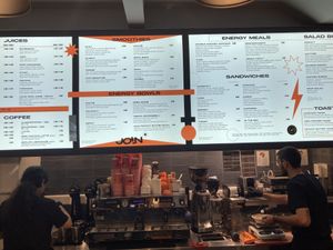 Wall menu at JOIN Juice Bars in Athens