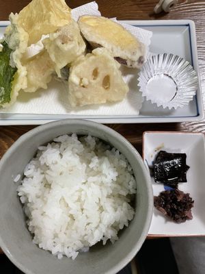 Rice and tempura  at Kisaki Yudoufu in Kyoto