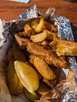 Vegan fish made of banana blossom! at Vegan Goods Market in Cape Town