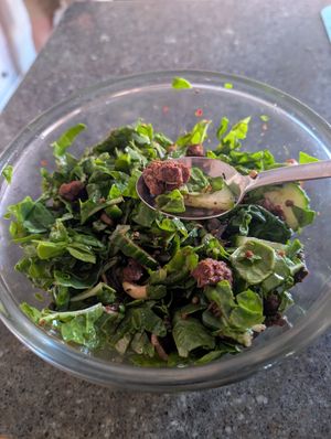 Vegan biltong in salad! at Vegan Goods Market in Cape Town