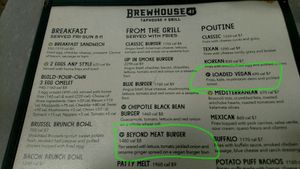 Vegan menu options at Brewhouse 41 Tap & Grill in Schererville