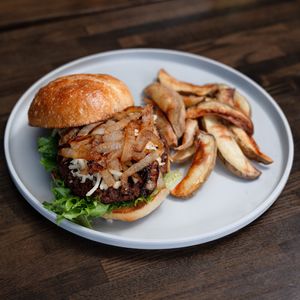 French Onion Burger at The Vegan Nest in Clinton