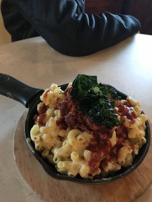 the cold pulled pork Mac and cheese  at The Vegan Nest in Clinton