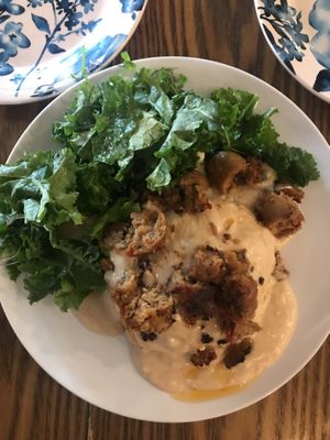 Biscuits and Gravy w/massaged kale at The Vegan Nest in Clinton
