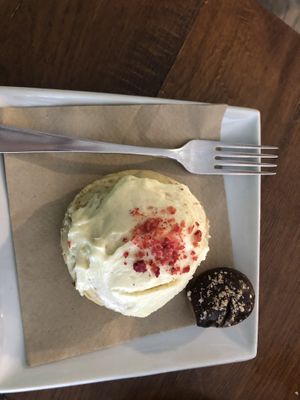 Victoria sponge vegan doughnut at Square Peg Coffee House in Swansea