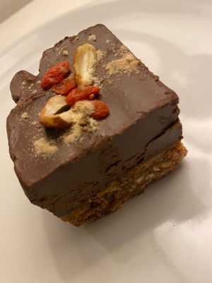 Raw chocolate brownie... Delicious! 💚🌱 at The Mortar & Pestle Vegan Tearoom in Dymchurch