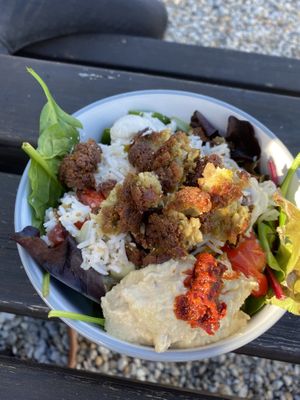 Falafel bowl at The Mortar & Pestle Vegan Tearoom in Dymchurch
