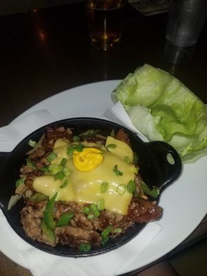 Vegan sisig with impossible meat and cheese- amazing!! at Beelman's in Los Angeles