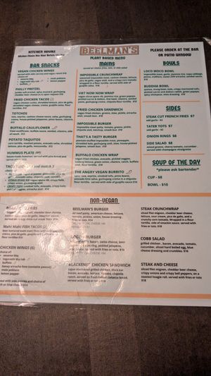 Menu at Beelman's in Los Angeles