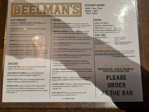 Menu 4/20 at Beelman's in Los Angeles