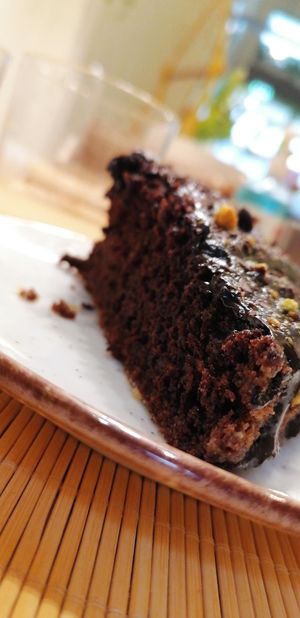 Chocolate cake at Peas in Athens