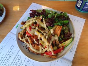 Delicious seitan buddha bowl at Peas in Athens