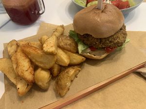 Lentil burger  at Peas in Athens