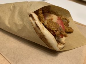 Pita with housemade seitan.   at Peas in Athens