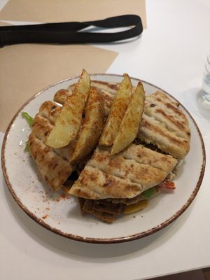 "two peas in a pod" pita. Not a great photo - it's much bigger and better in real life! at Peas in Athens