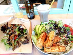 Very good Buddha bowl and mushrooms rap... Very recommended at Peas in Athens