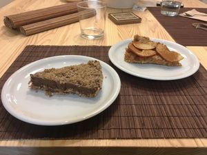 Chocolate cake and apple cake at Peas in Athens