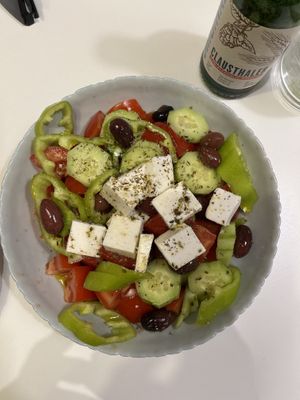 Vegan Greek salad  at Peas in Athens