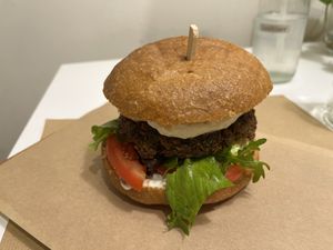 Mushroom burger  at Peas in Athens