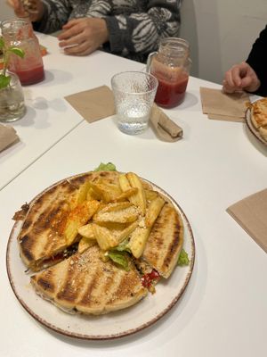 Skepasti (gyros pita with fries). at Peas in Athens