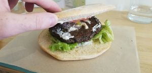 mushroom burger  at Peas in Athens