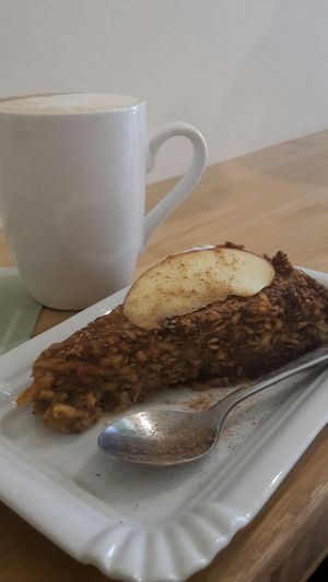 Raw apple cake & soya cappuccino. Yum! at Peas in Athens