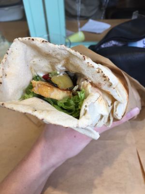 Tempeh & veggies pita wrap at Peas in Athens