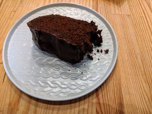 chocolate cake at Peas in Athens