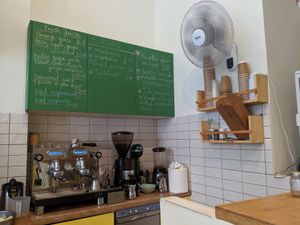 interior and menu at Peas in Athens